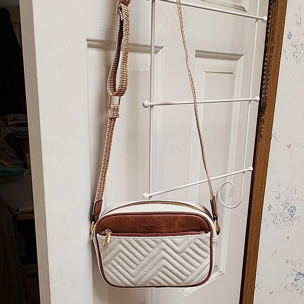 Bostanten Cream and Brown Quilted Crossbody Bag